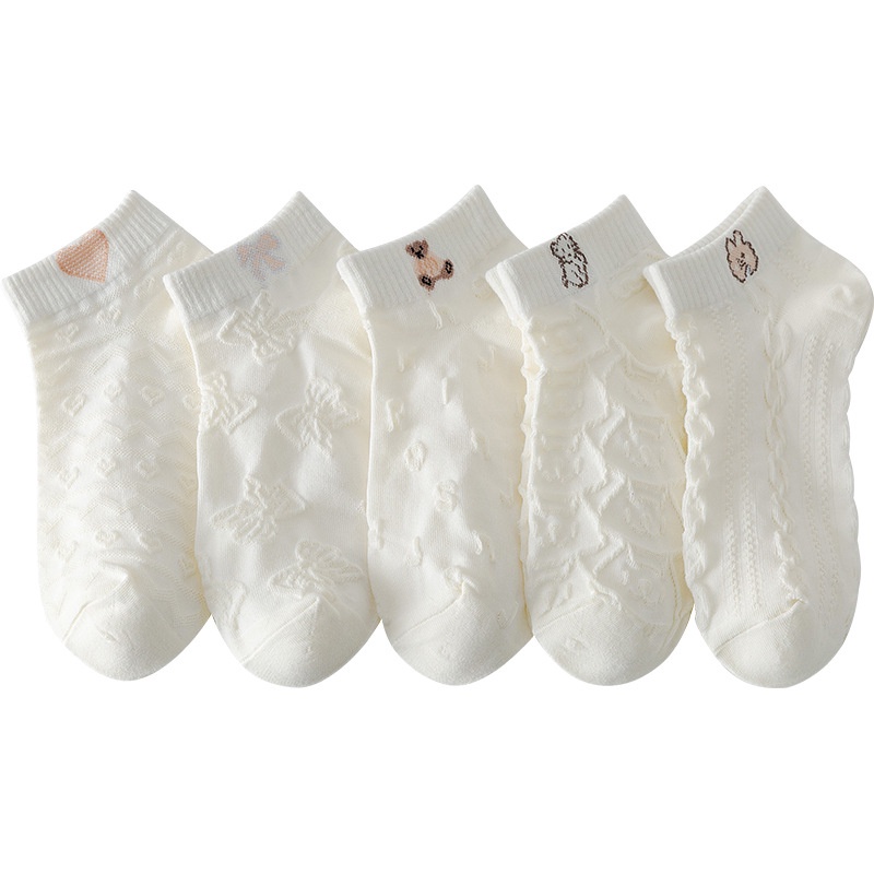 Vớ FHYL cotton cổ thấp màu trắng in họa tiết hoạt hình phong cách Nhật Bản dễ thương thời trang xuân hè dành cho nữ