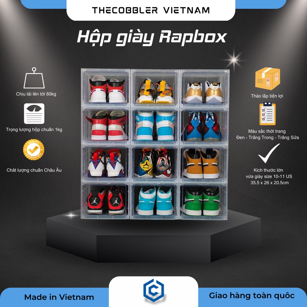 Hộp Đựng Giày RAPBOX cửa kính nam châm | Tháo Lắp Tiện Lợi |