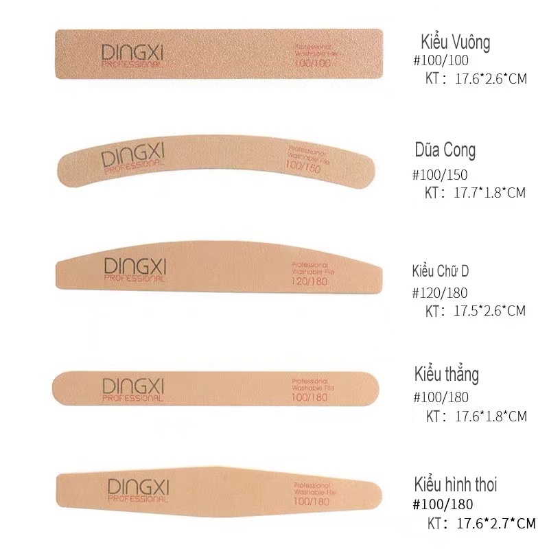 Dũa mỹ DINGXI dũa móng tay siêu bền da bò nâu vàng độ nhám 100/180, dũa móng tay Dingxxi