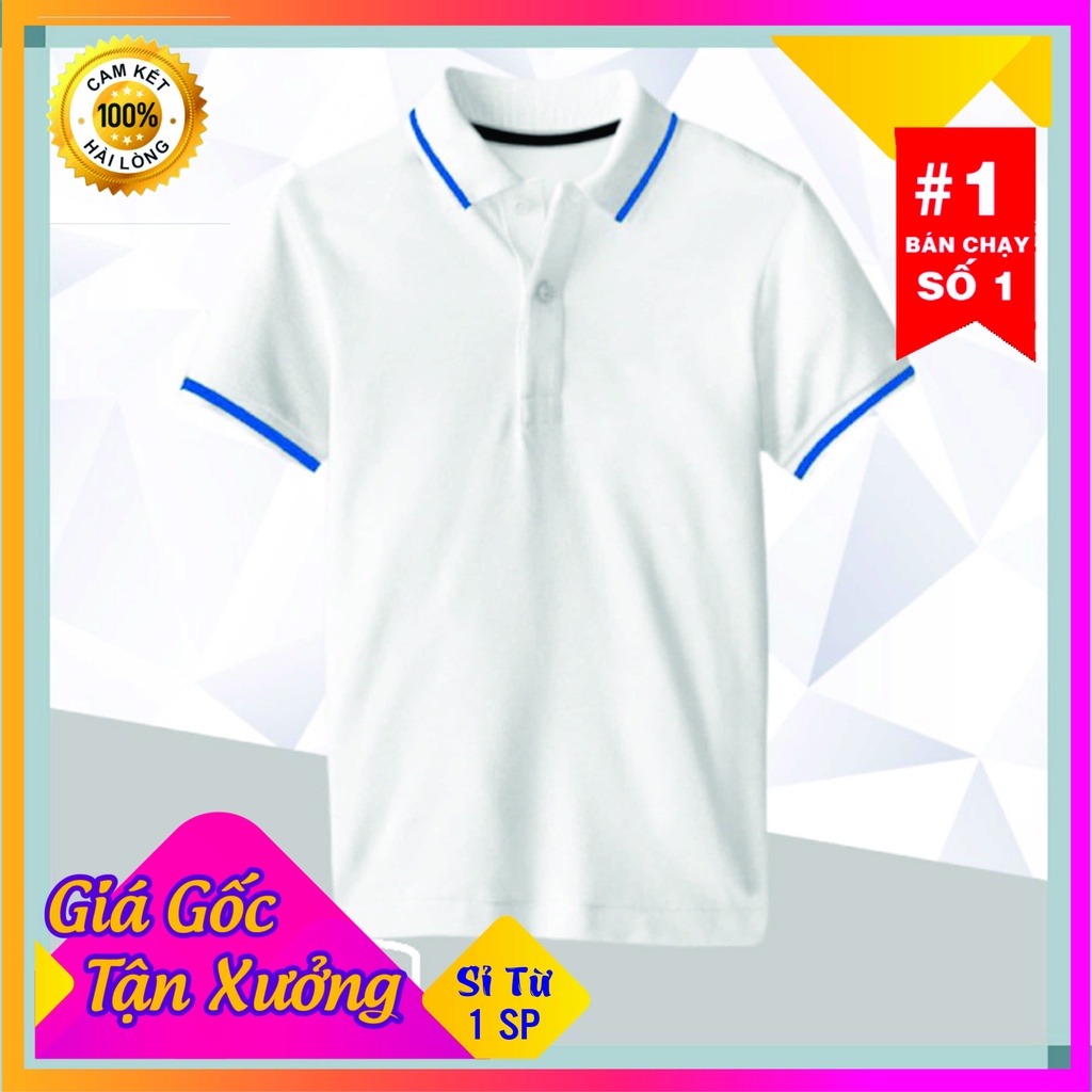 Áo Polo Mè Thể Thao Màu Trắng Sọc Xanh Y.A - Hàng chất lượng cao, Giá Sỉ