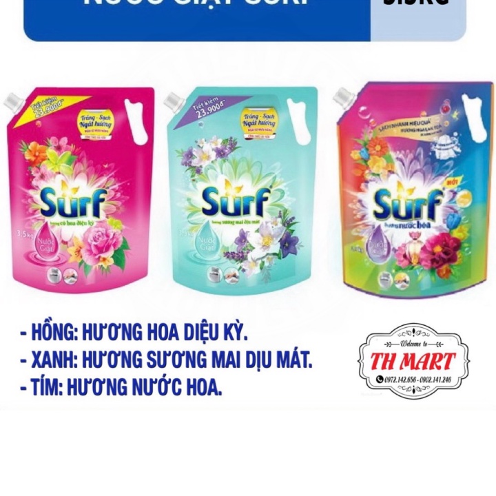 (Sale sốc) Nước Giặt Surf Túi Nắp Xoáy Hương Nước Xả Vải Mới 3.3kg