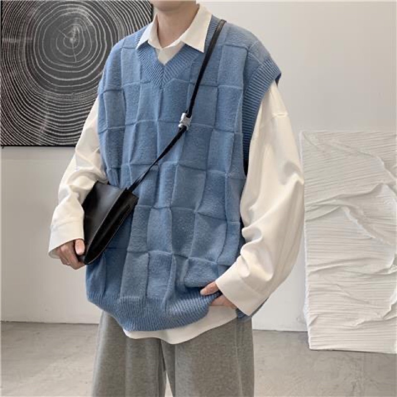 Áo Gile Đan Ô Vuông Nam Nữ Unisex