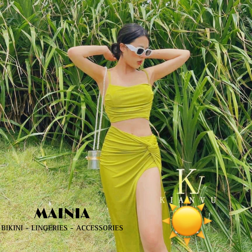 Sét Bikini Nữ 2 Mảnh 3 Món Áo Nhún Cổ Đồ Bơi Đi Biển Siêu Đẹp Tôn Dáng Sexy Mainia Shop BKN028