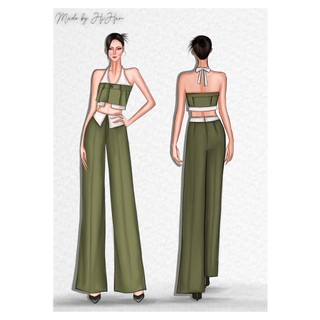 Set quần suông áo croptop