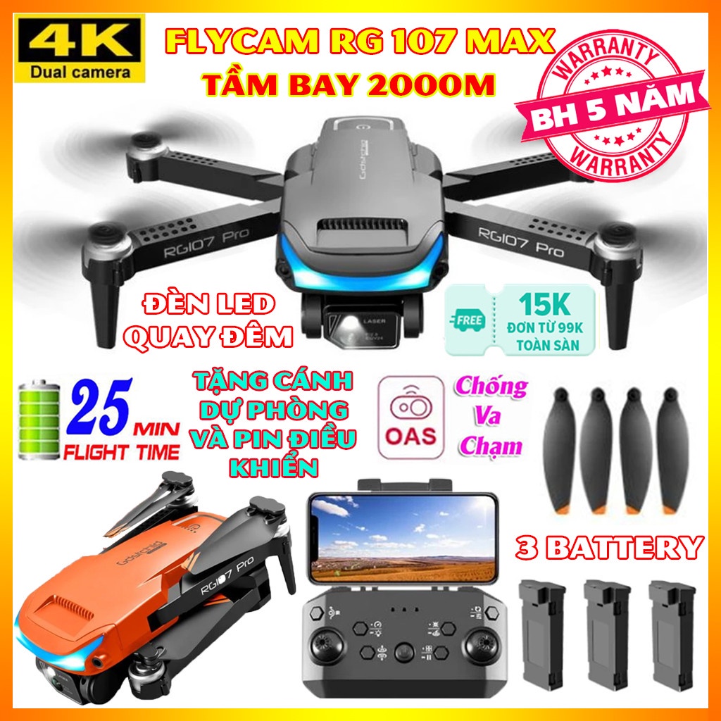 Playcam điều khiển từ xa RG107 / K101 MAX, flycam giá rẻ RG107 có 2 camera 4K có cảm biến chống va chạm, bay xa 2000m | BigBuy360 - bigbuy360.vn