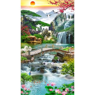 Tranh ốp tường 3d sơn thủy hữu tình, tranh dán cửa ra vào, vách ngăn khổ dọc - csf71