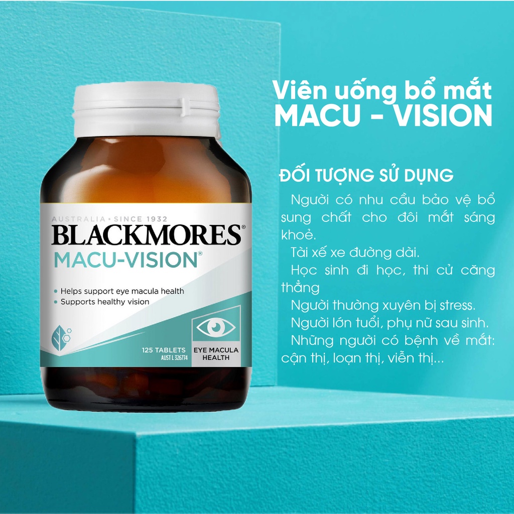 Bổ mắt tăng cường thị lực Blackmores Macu Vision chống lão hóa mắt của Úc 125 viên