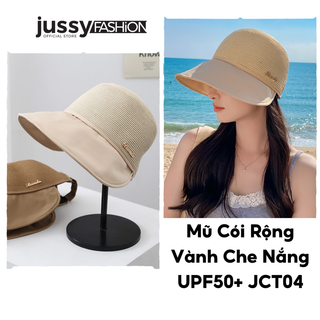 Mũ Chống Nắng Đa Năng Gấp Gọn JCT04 Jussy Fashion Nón Chống Nắng Vành Siêu Rộng Che Full Mặt Cổ Chất Cói Mềm