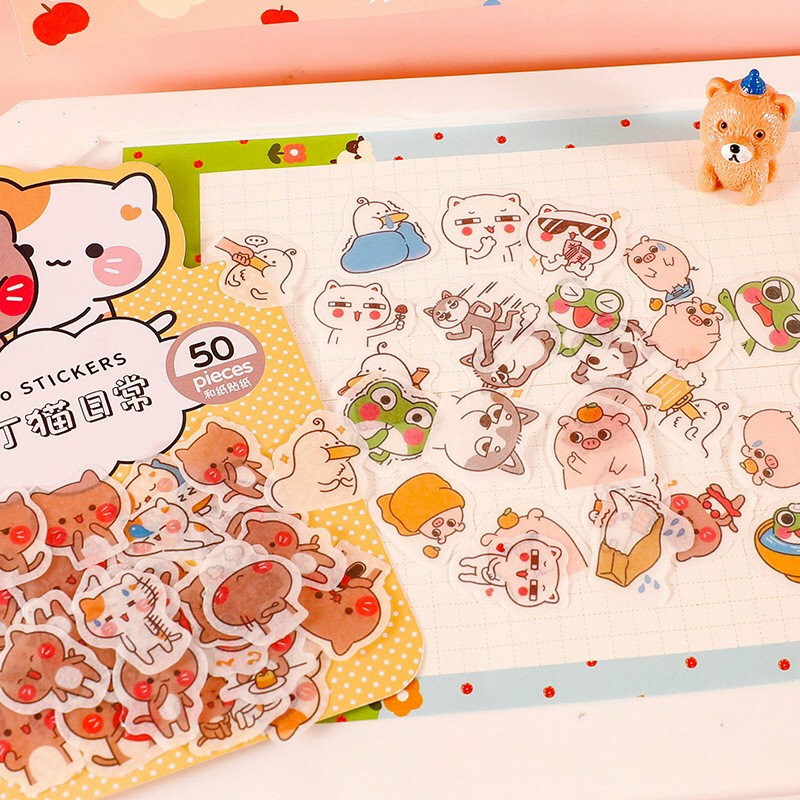 Sticker, hình dán con thú bộ nhiều miếng dễ thương