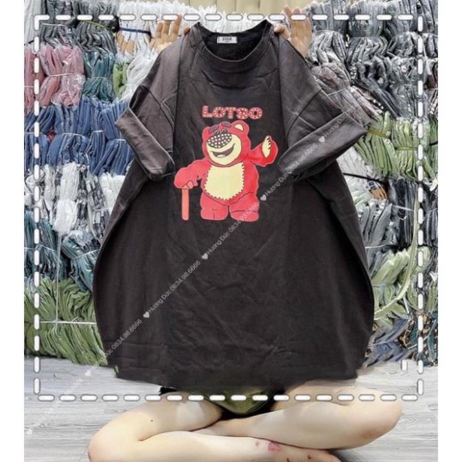 [Rẻ Vô Địch] Áo thun 3158 cotton khô form rộng nam nữ tay lỡ unisex gấu lotso2