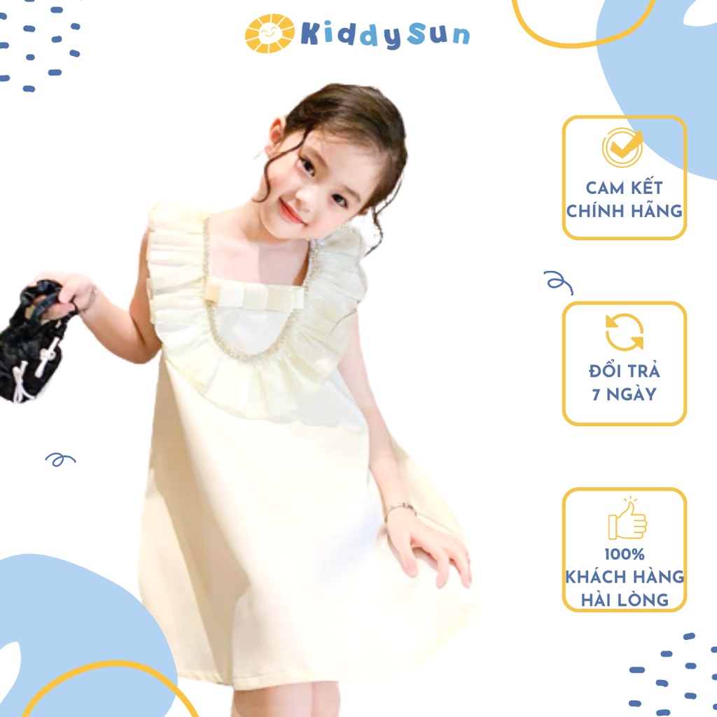 Váy bé gái KiddySun trắng bèo tiểu thư dự tiệc xinh đẹp sang chảnh dành cho bé gái từ2,3,4,5,6,7,8,9,10,11,12 tuổi[V391]