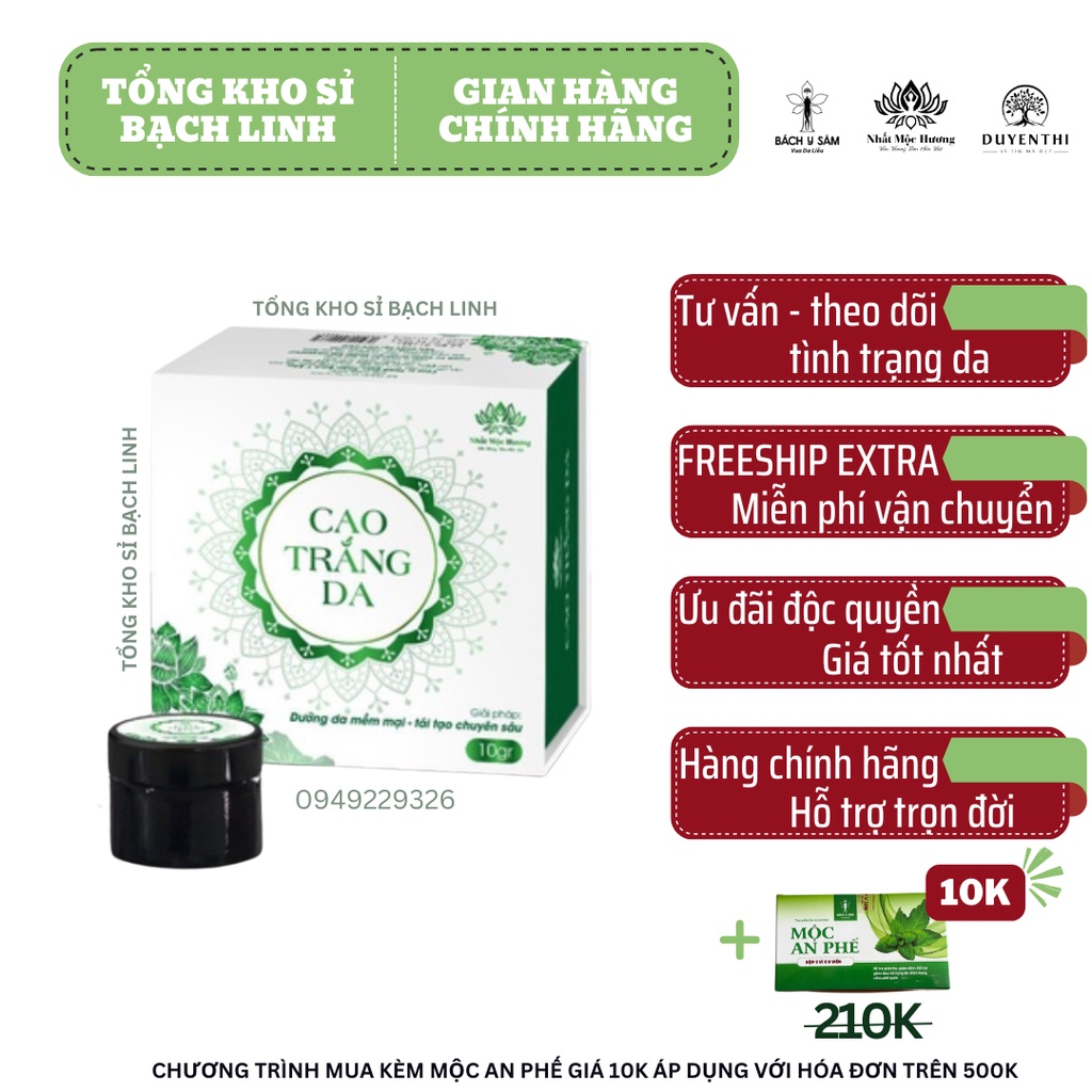 Cao Trắng Bách Y Sâm TRẮNG DA TỨC THÌ Tuýp 10gr Mẫu Mới Nhất Màu Xanh Lá