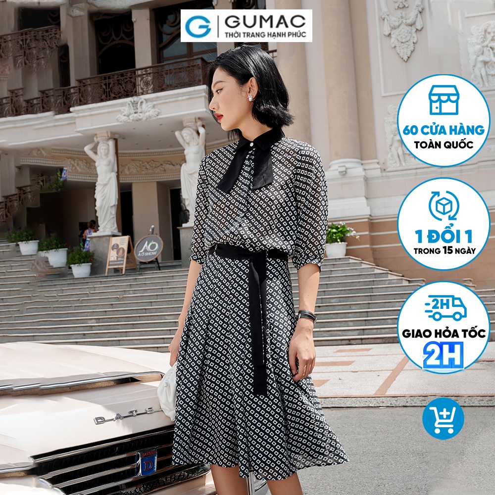 Set công sở kiểu,váy dập ly nơ phối dây lưng GUMAC VC10086 AC10082