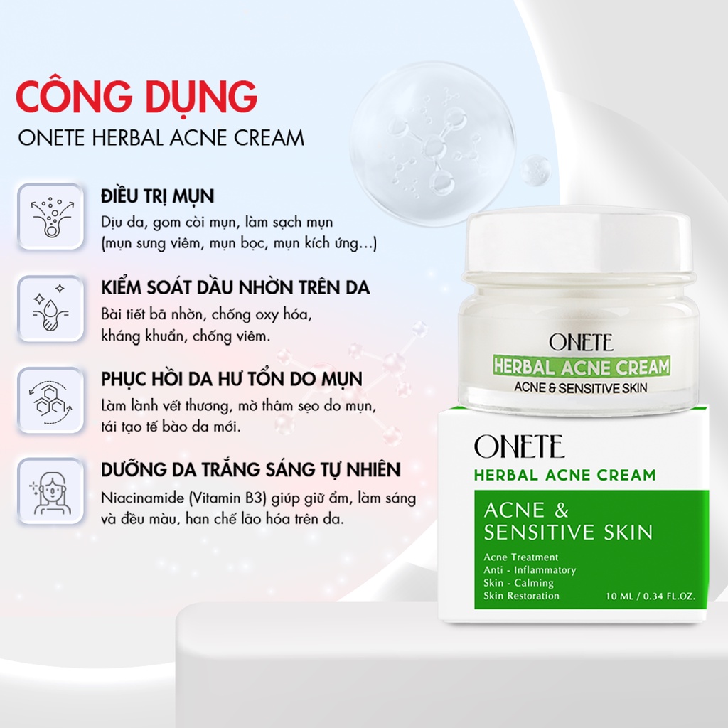 Kem mụn thảo dược phục hồi da Onete Herbal Acne Cream 20ml