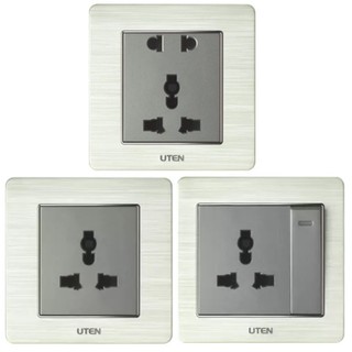Bộ ổ cắm 5 chấu mặt vuông màu ghi xám Uten V6