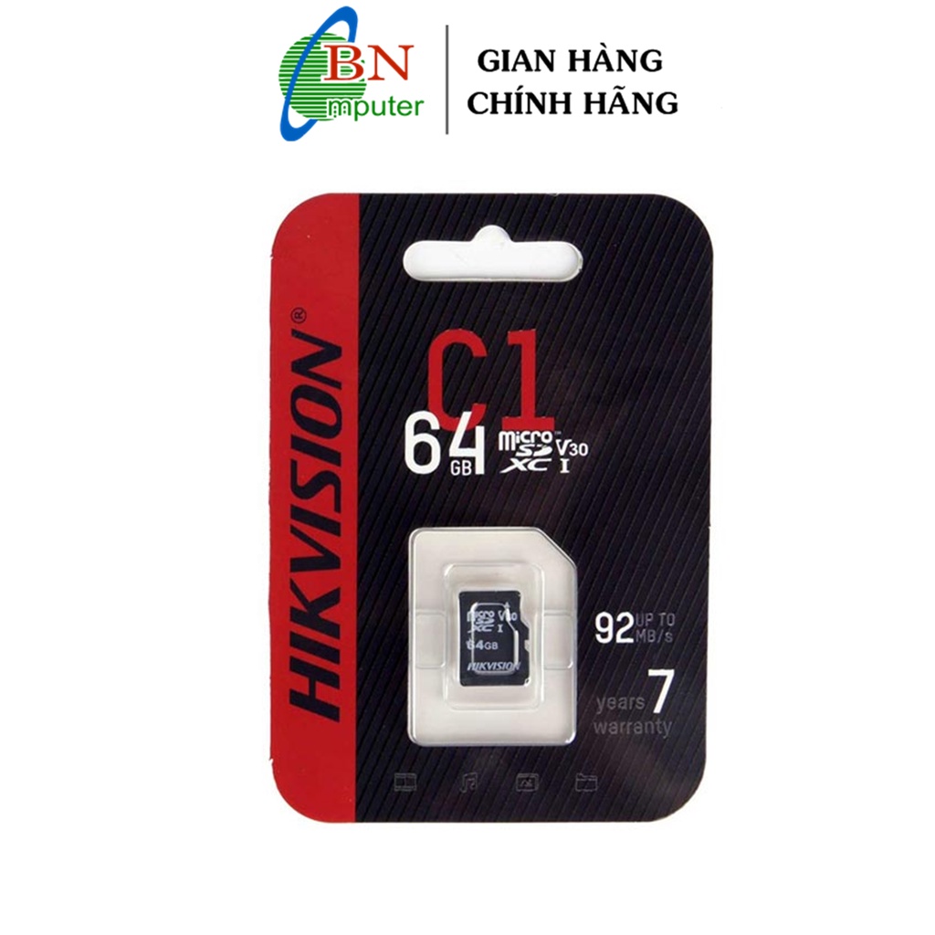 Thẻ nhớ 64G/32G Hikvision MicroSD HS-TF-C1/HF-TF-D1, up to 92mb/s, chuyên dụng cho camera wifi, bảo hành 5 năm