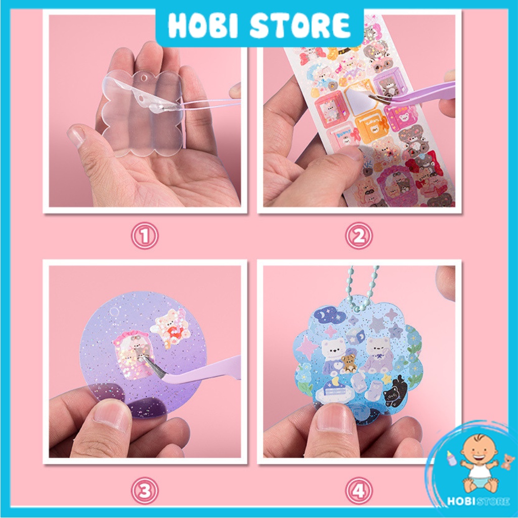 Bộ dụng cụ set tự làm móc khóa hình dán sticker kem keo handmade thủ công DIY thẻ bài Goo Hana đồ chơi cho bé trang trí