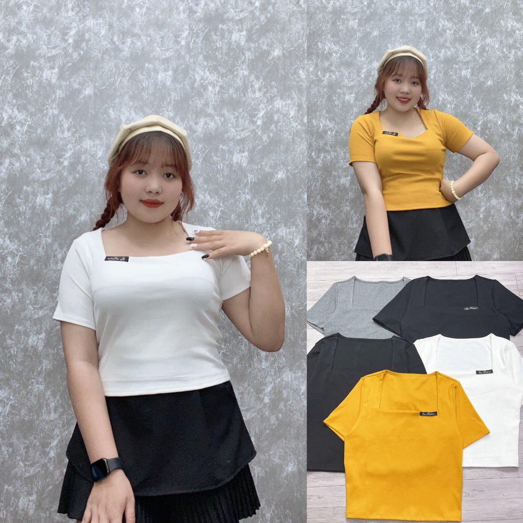 Áo Croptop Bigsize Cổ Vuông Chất Liệu Borip Cao Cấp, Áo Big Size Nữ Tay Ngắn Mã A49