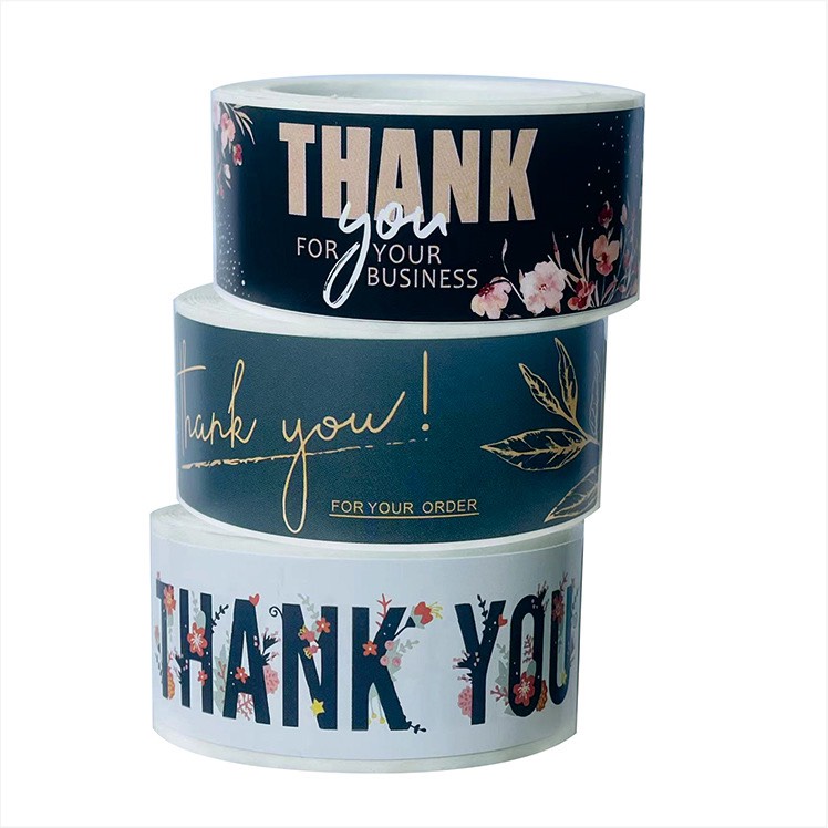 T001_Tem dán chữ " Thank you" _SIZE: 2.5X7.5cmCM, 120 tem/cuộn _ STICKER NIÊM PHONG HỘP GIẤY