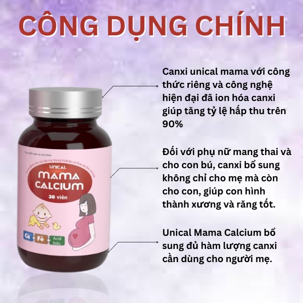Combo 4 hộp CANXI UNICAL MAMA Calcium lọ 30 viên - Hỗ trợ bổ sung Canxi từ tảo, Sắt cho mẹ bầu