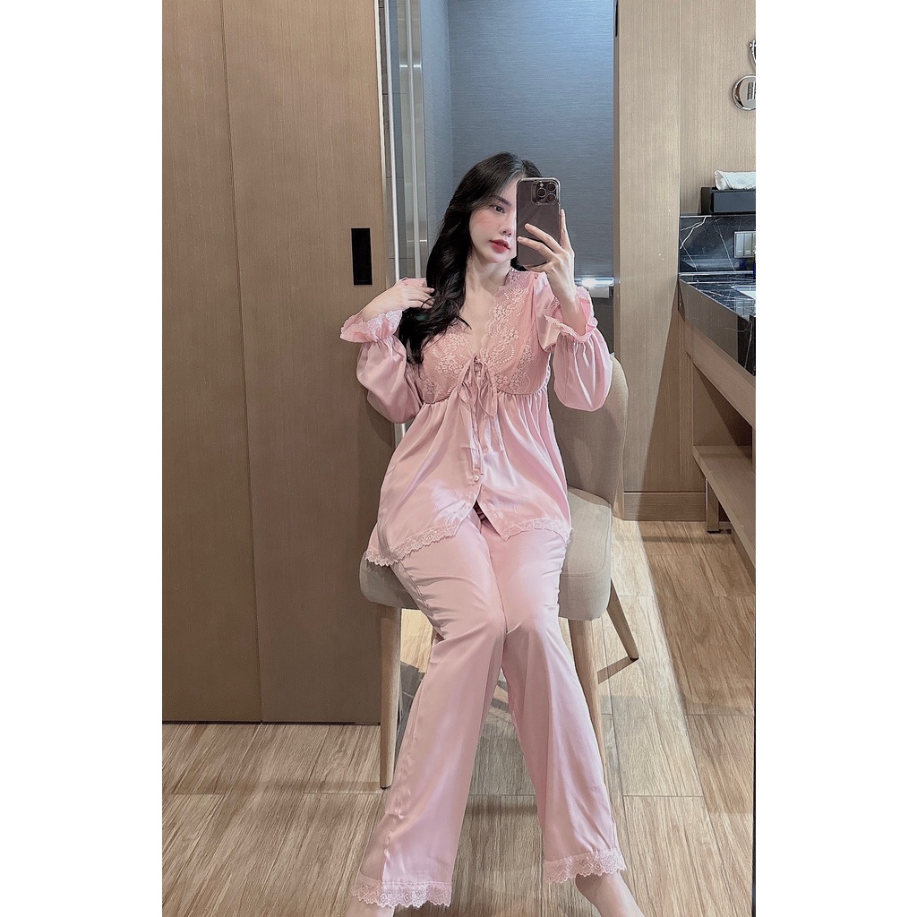 Đồ bộ nút ngọc tiểu thư hàng thiết kế lụa latin siêu xinh