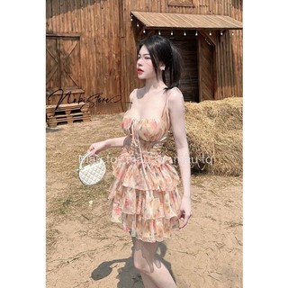 váy hoa bo chun eo 2 tầng