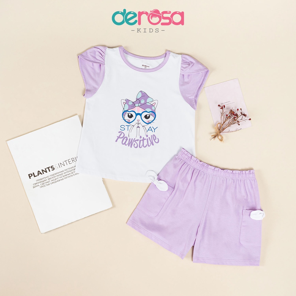 Bộ quần áo cộc tay bé gái DEROSA KIDS chất liệu Cotton cho bé từ 2 đến 6 tuổi ZSK23-065-078B