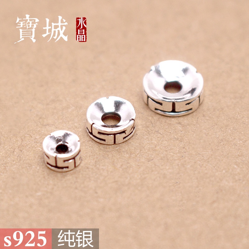 Hạt Xâu Chuỗi Màu Đen / Bạc s925 Họa Tiết Vòng Tròn Phong Cách Thái Lan Độc Đáo DIY