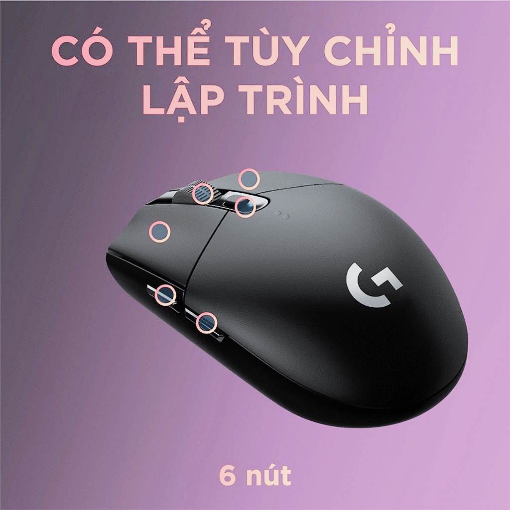 Chuột Máy Tính Gaming Không Dây Logitech G304 Wireless 6 Nút Gồm Pin, Pin 250h - CG304
