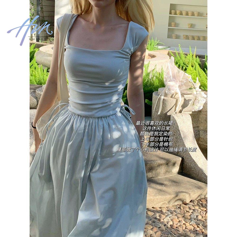 Đầm Dáng Dài Cổ Vuông Lưng Cao Thời Trang Mùa Hè Hàng Mới 2022 Dành Cho Bạn Nữ