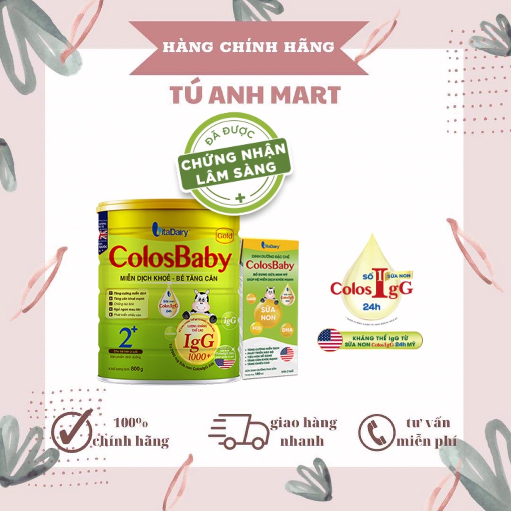 Sữa bột cho bé COLOSBABY GOLD bé tăng cân, miễn dịch khỏe đủ số cho bé từ 0-12 tháng 0+,1+,2+ 1000IgG 800g