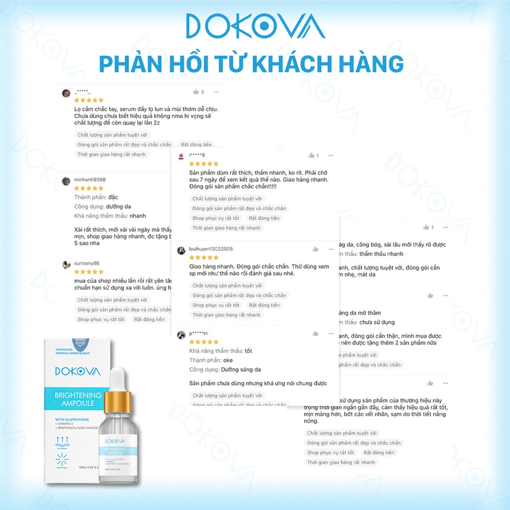 Serum Trắng Da Căng Bóng Chống Lão Hóa DOKOVA BRIGHTENING AMPOULE Công Nghệ Hàn Quốc Lọ 15ml - Hàng Chính Hãng