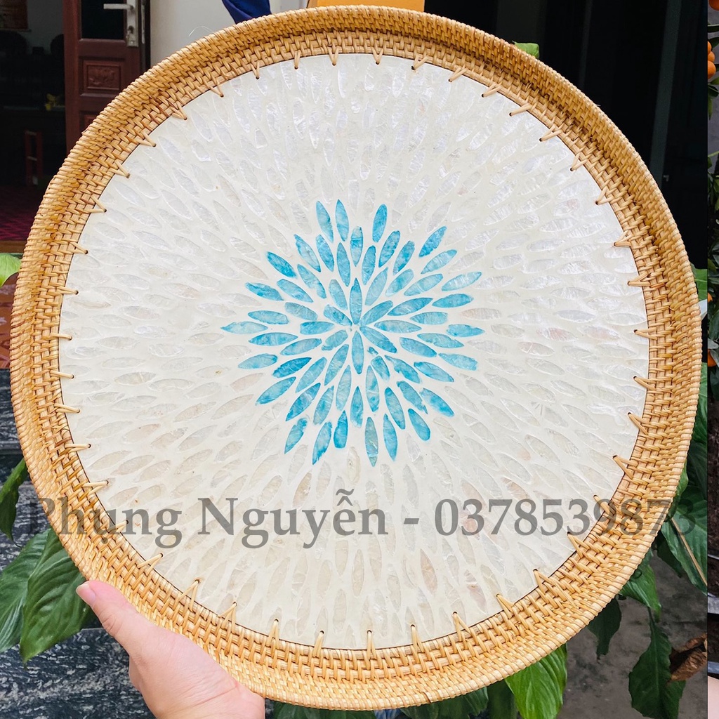 Mâm Khảm Trai Đường Kính 50cm, Mâm Mây Tre Đan Dercor, Khay Mây Đựng Đồ Đa Năng Decor Trang Trí Nhà Cửa