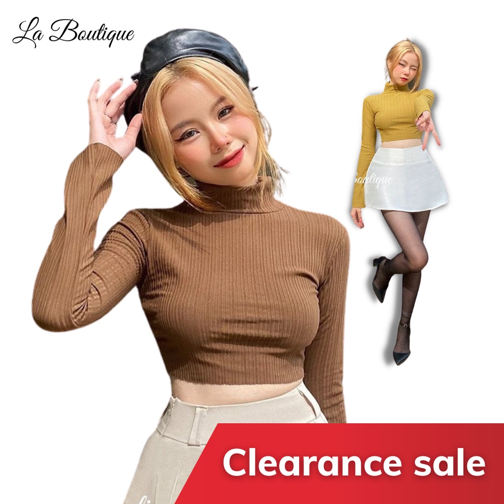 Áo Thun Croptop Cổ Lọ Tay Dài - LA BOUTIQUE
