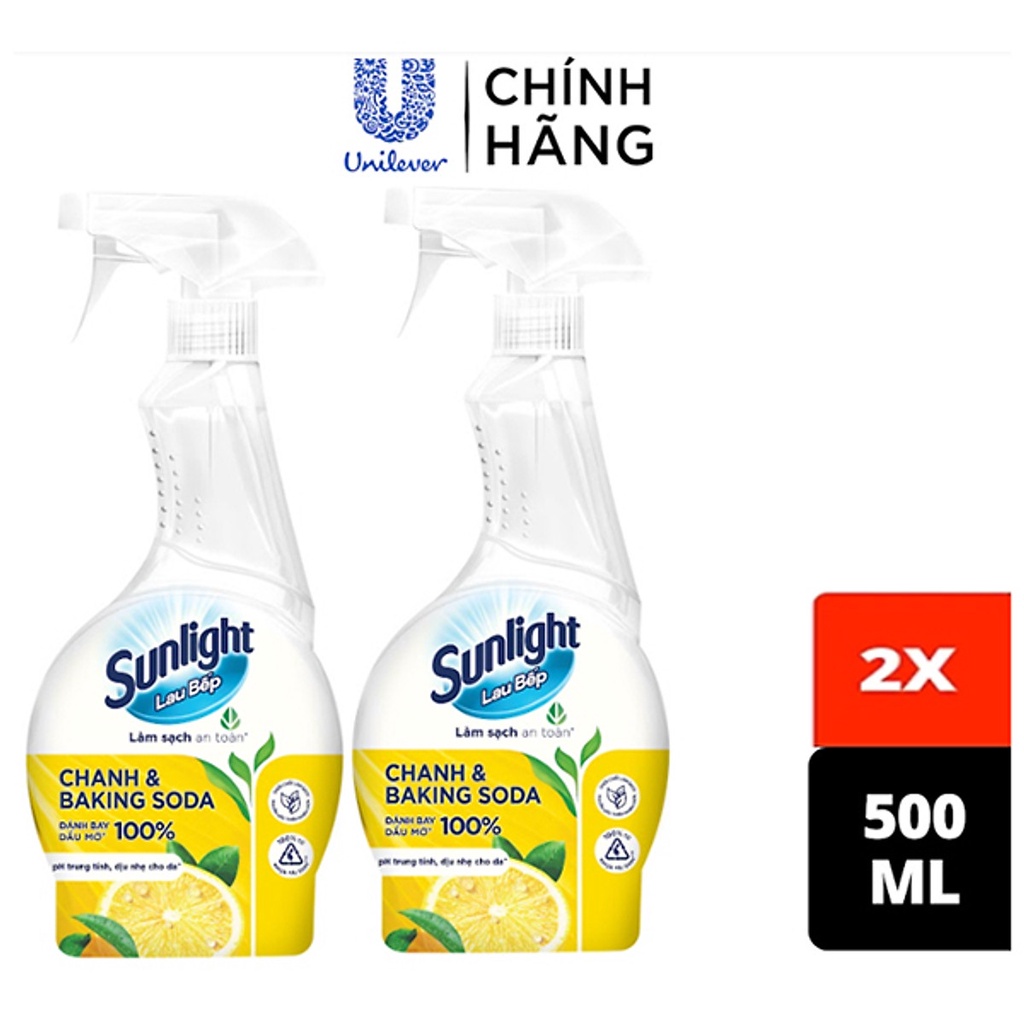 Nước lau bếp Sunlight Chanh & Baking soda|Phiên bản nâng cấp từ Cif|Đánh bay 100% dầu mỡ|Chai 500ml