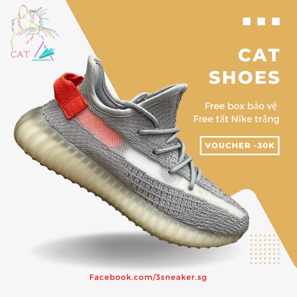 Giày Adidas Yeezy Boost 350 V2 Tail Light, Yz 350 Xám Gót Đỏ; Full Box, Phụ Kiện, Tặng Vớ Trắng