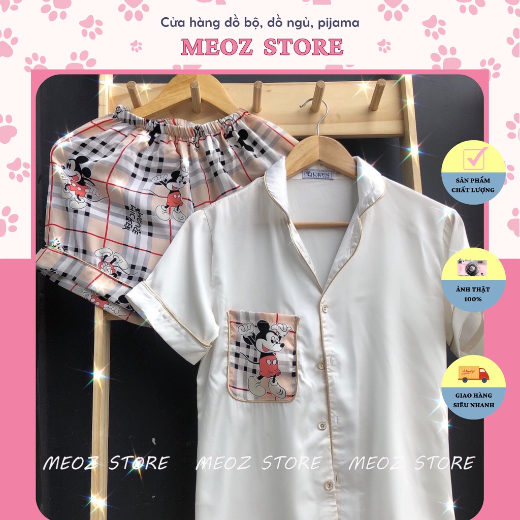 Đồ Bộ Pyjama - Bộ satin hoạt hình chuột Mickey mềm mịn thoáng mát