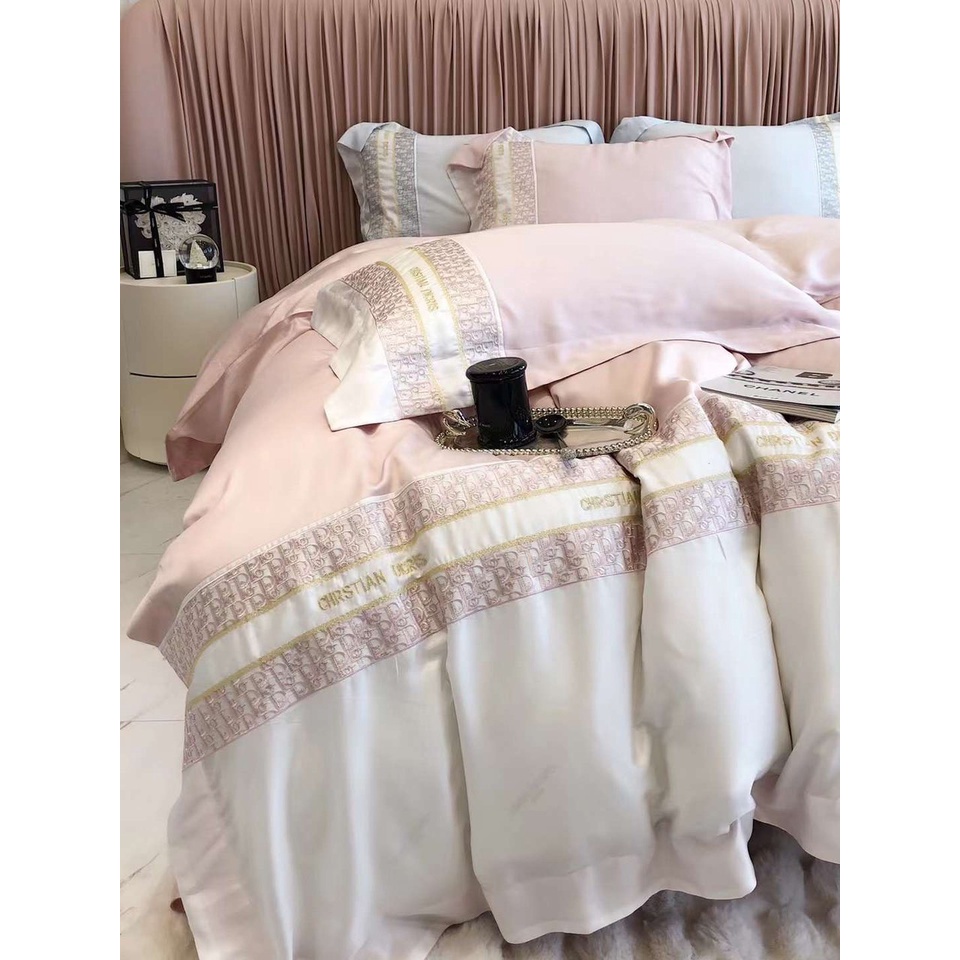 Set Chăn ga gối Tencel thêu thương hiệu CHRTIAN DICRIS mềm mịn mát - LUXBED
