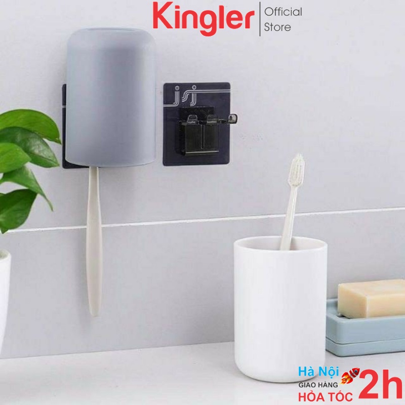 Cốc Đựng Nước Đánh Răng Kèm Móc Dán Tường Để Bàn Chải Đánh Răng, Úp Cốc Đánh Răng Trong Phòng Tắm. Kingler 5216
