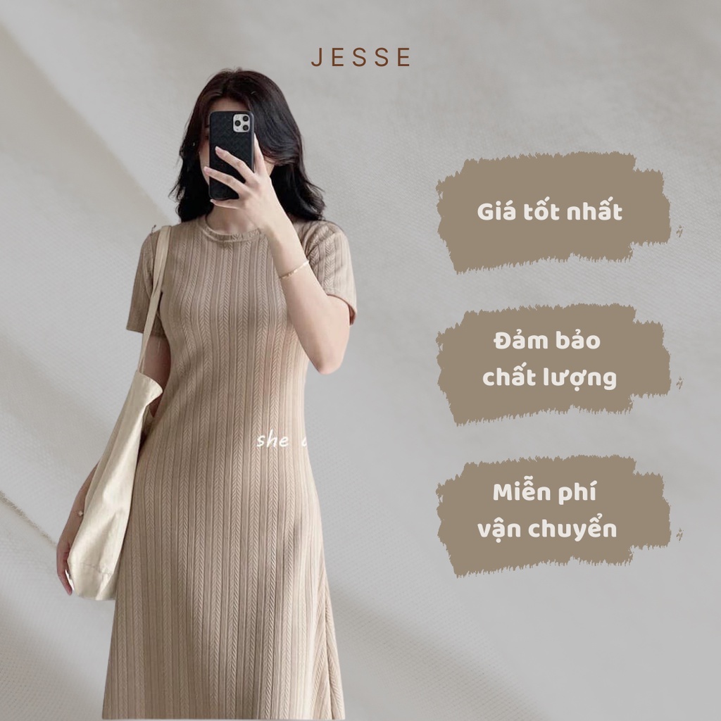 VÁY SUÔNG THUN GÂN XƯƠNG CÁ CỘC TAY BASIC NHẸ NHÀNG NỮ TÍNH JESSE SHOP