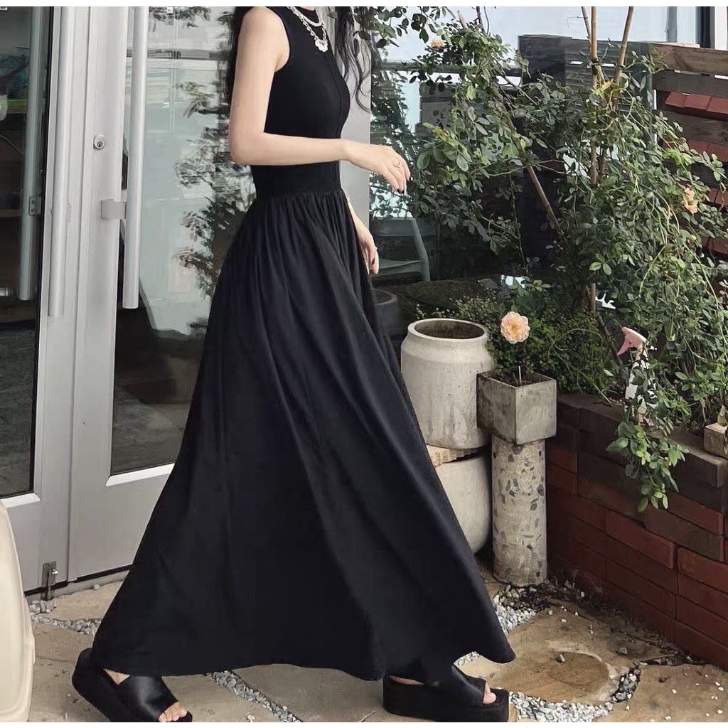 Váy dài Hàn Quốc sang trọng thanh lịch retro cổ tròn [Loại 1] | BigBuy360 - bigbuy360.vn