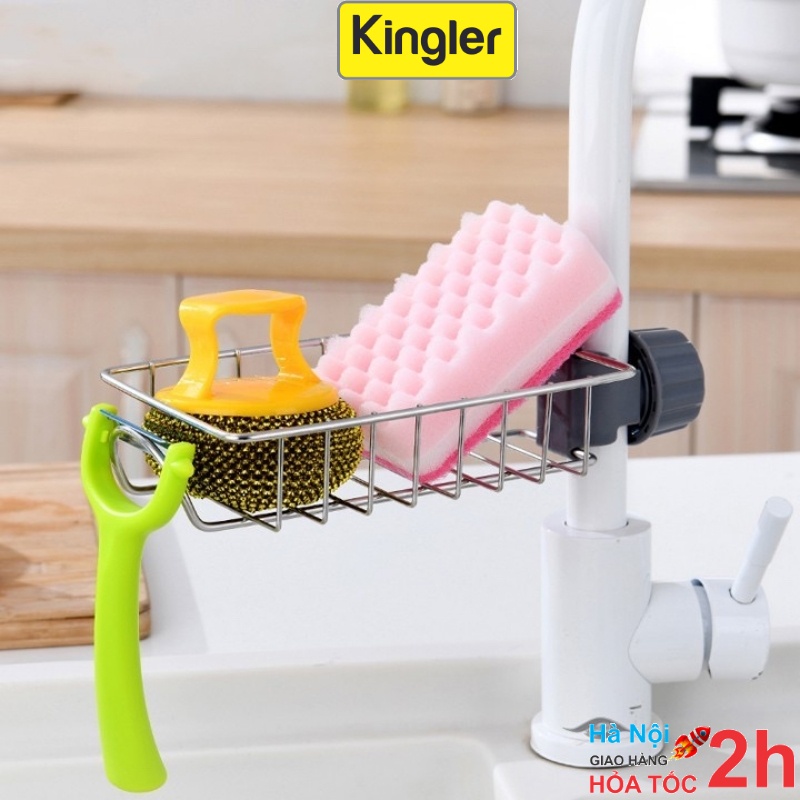 Giá Inox - Kingler, Gắn Vòi Nước Cho Khu Bếp, Để Giẻ Rửa Bát, Chén Đĩa và Miếng Cọ Xoong Nồi, Tiện Dụng Gia Đình - 4008