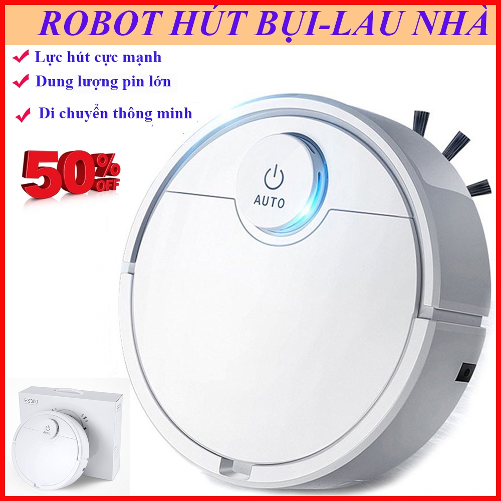 Robot Hút Bụi Lau Nhà ES-300, Máy Hút Bụi Tự Động .Cảm biến 1 chạm, lau quét hút cùng lúc, lực hút cực mạnh, GIẢM 50%