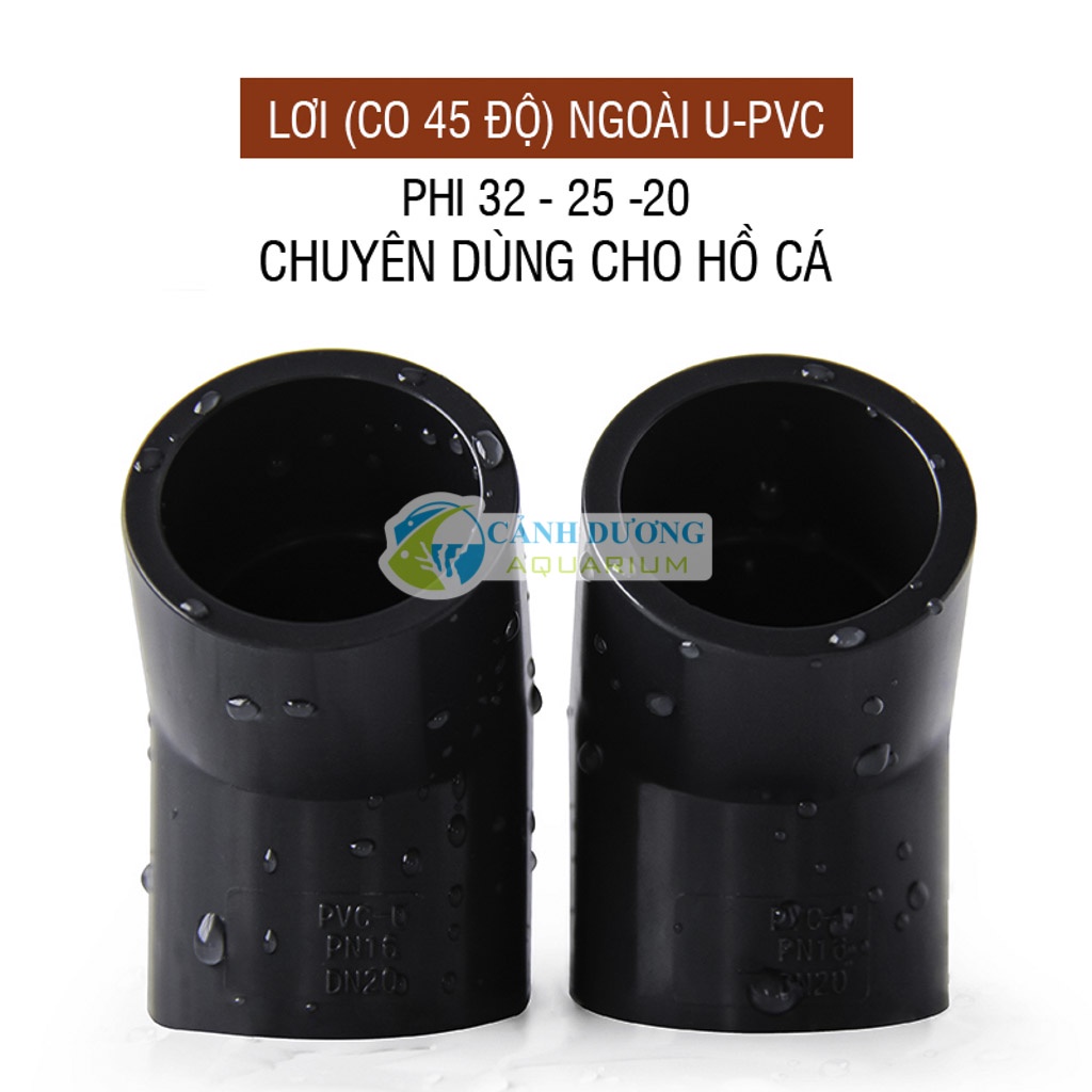 Co góc màu đen ĐEN U-PVC 45 độ  Phi 32-25-20 chuyên dùng cho hồ cá