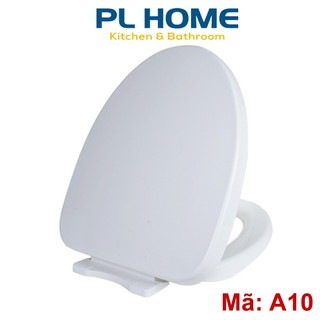 Nắp bồn cầu đóng rơi êm dùng cho bồn cầu liền khối thân dài, kiểu nắp chữ V, màu trắng, đầy đủ phụ kiện chân ốc đi kèm