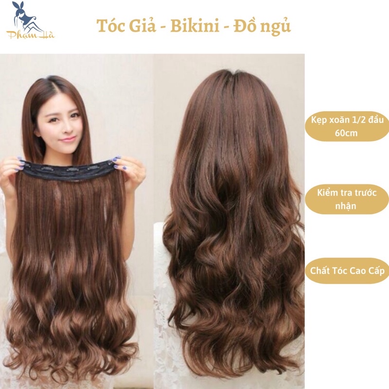 Tóc Giả Kẹp 1/2 Đầu , Kẹp Giả Xoăn Dài 60cm Nữa Đầu Phồng Chân Tóc Giả Phạm Hà