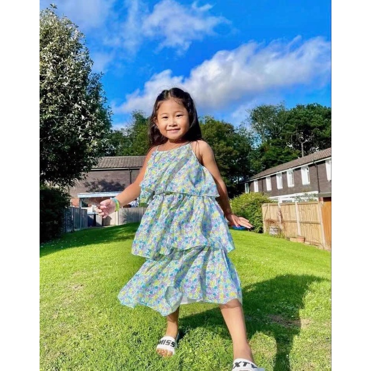 Váy dây hoa xanh cho bé gái VHM016