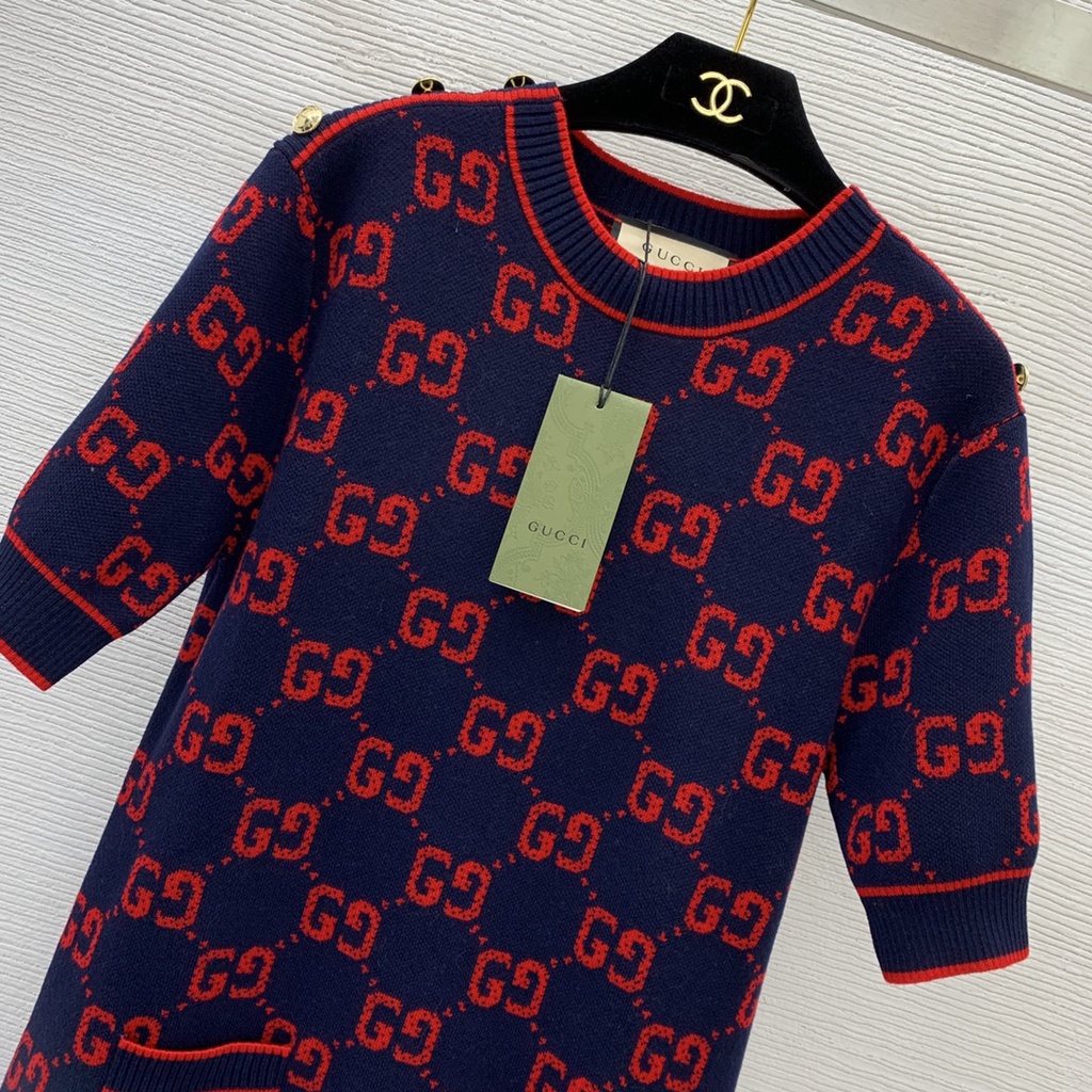 Đầm xuông nữ thời trang cao cấp Gucci GC GG phong cách trưởng thành, quý phái