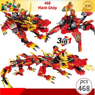 Ninja rồng - 468 mảnh, đồ chơi lắp ghép mô hình ninjago rồng 4 màu, lắp ráp khủng long
