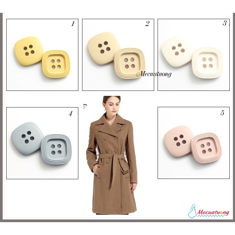 Sét 5 khuy nút cúc nhựa 4 mắt hình vuông đẹp sang trang trí váy áo đầm các loại cực xinh